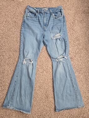 LEVIS 70s High Flare Jeans Womens 31x30 Light Wash High Rise Distressed Denim